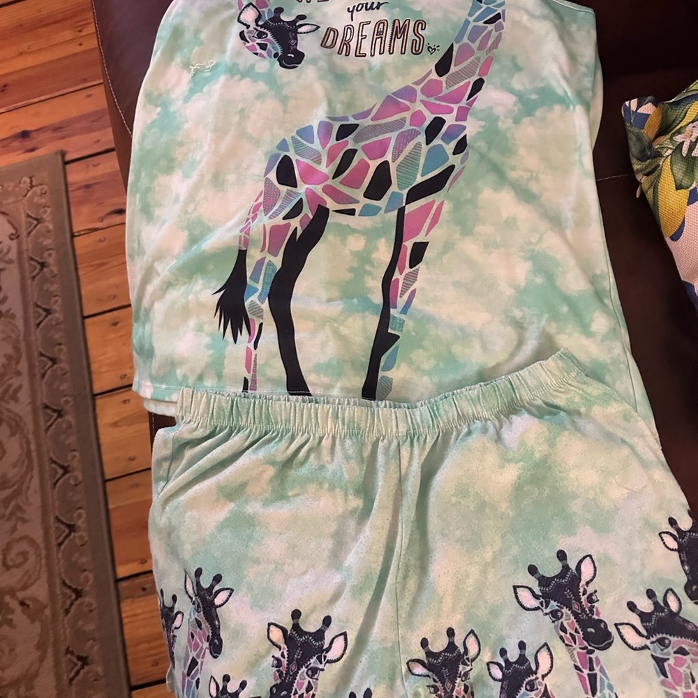 Kids Giraffe Pajamas - Green and Black